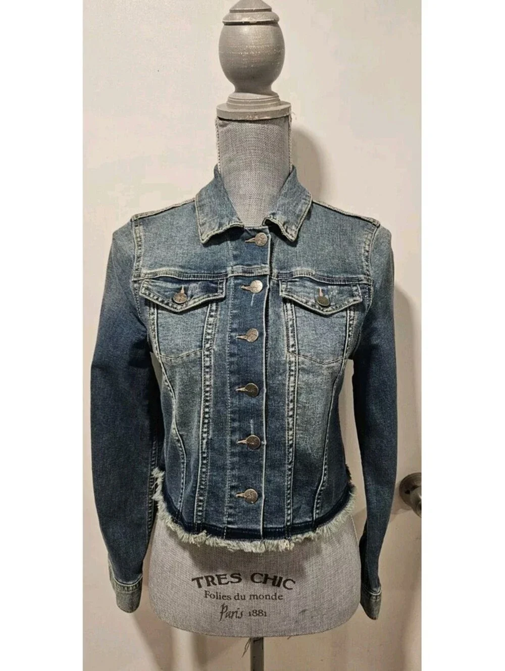 Jessica Simpson Petite Small Blue Denim Jacket Fringe Hem